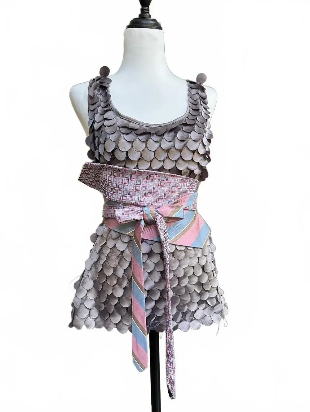Pink & Blue Upcycled Silk Obi Belt | Corset Style | OOAK | OS
